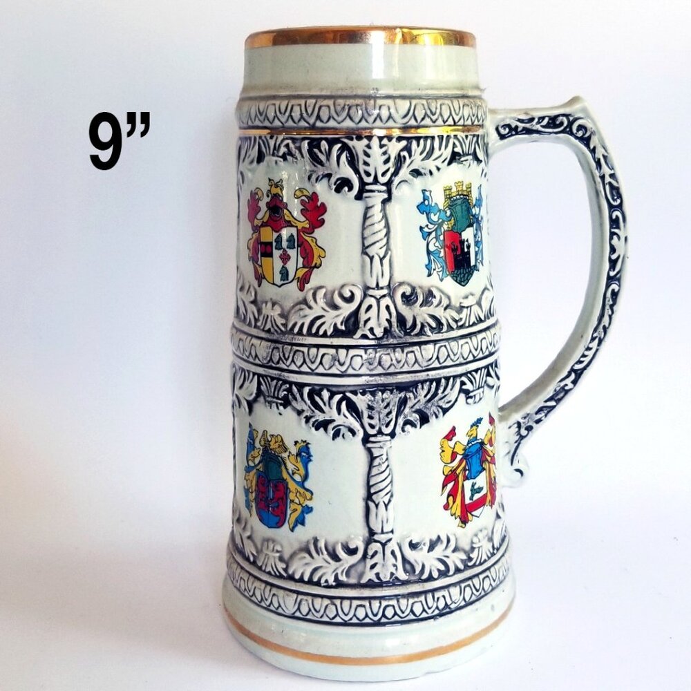 Antique Apex "Tallest" at 9" Beer Stein Tankard German Coates of Arms Shields